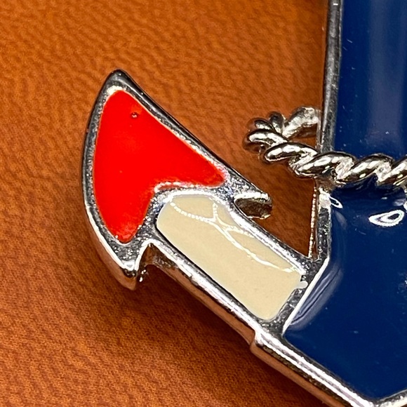 American Pewter Vintage Enamel Red White & Blue Anchor Brooch/Pin - Picture 8 of 9